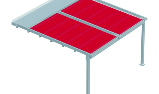 3D-Rendering eines modernen Terrassendachs mit rotem Dach